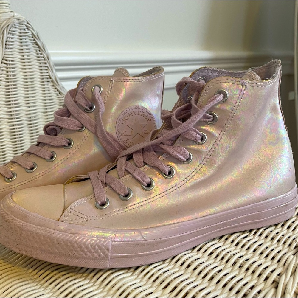 Light Pink Iridescent High Top Converse Sneakers